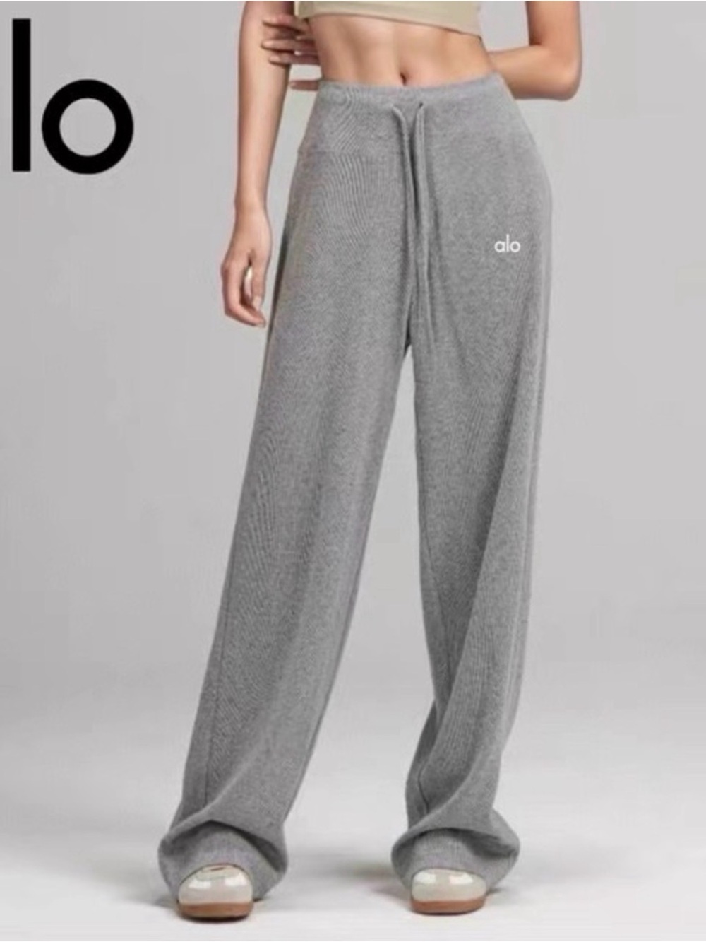ALO Yoga Gray Wide-Leg Knit Lounge Pants